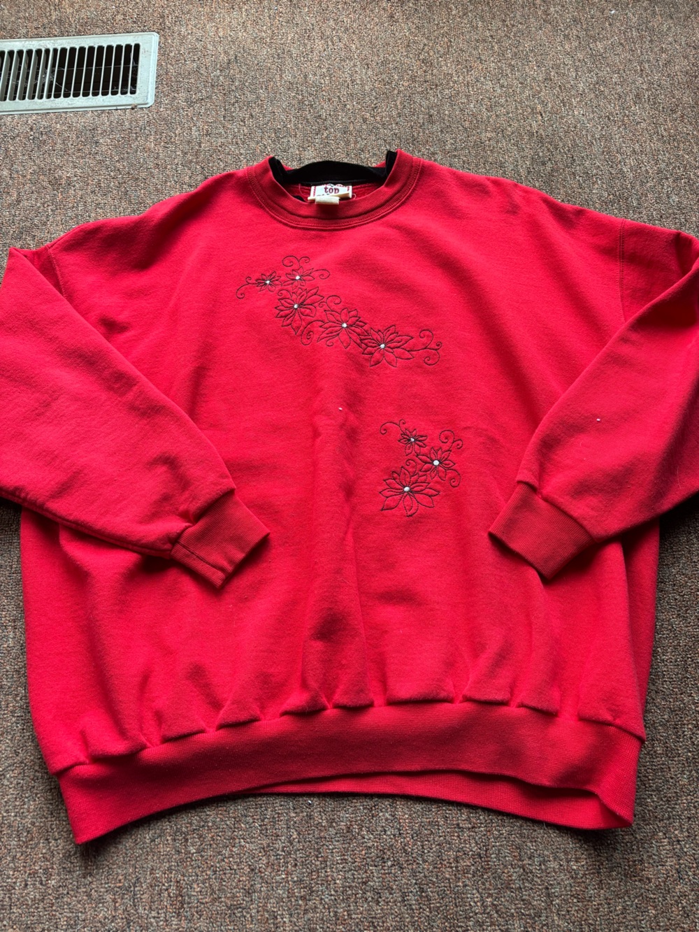 Embroidered Red Floral Sweatshirt